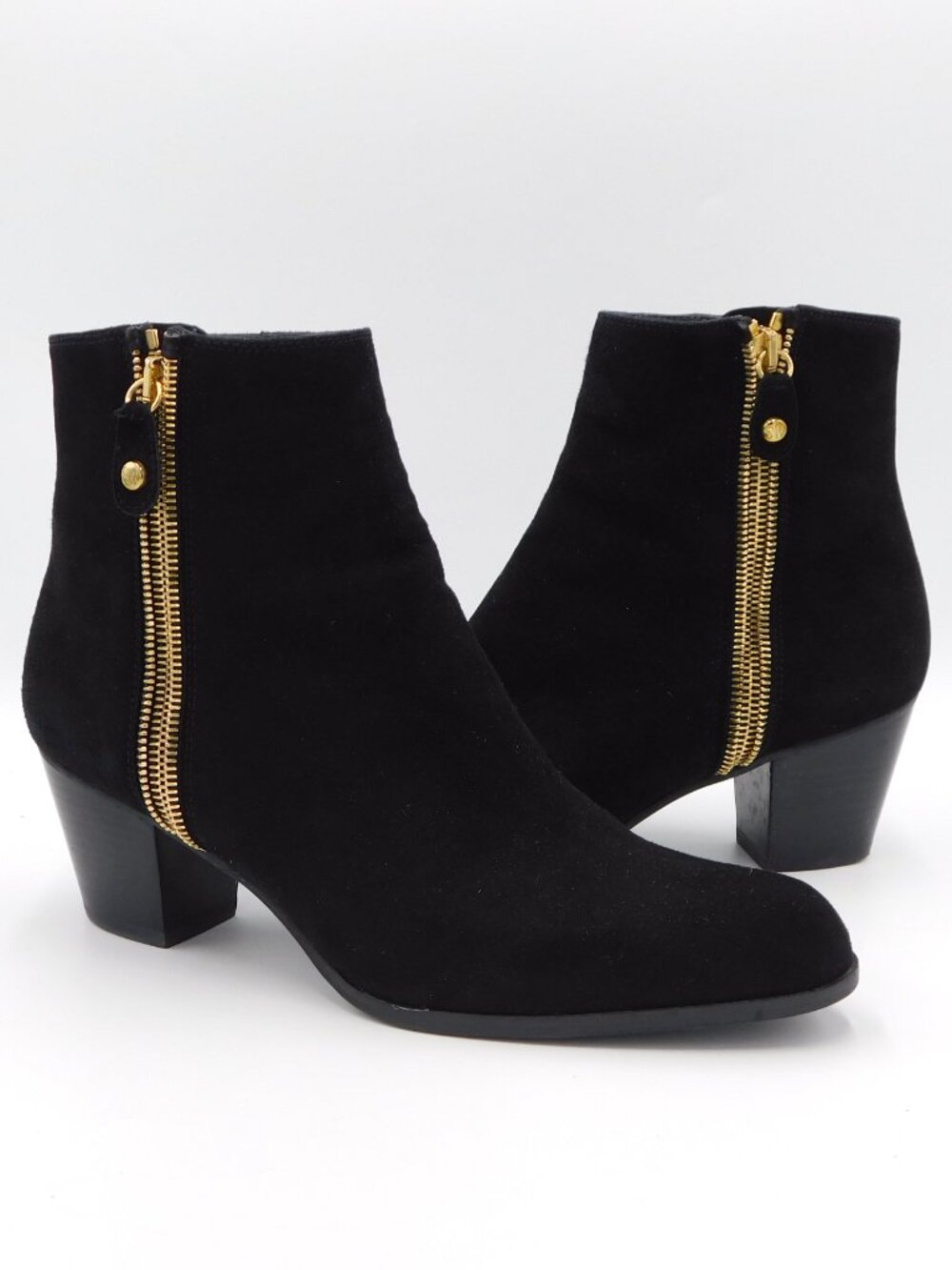 Stuart Weitzman Black Suede ZipZipZip Ankle Bootie | Stack Heel | EUC | 7.5M